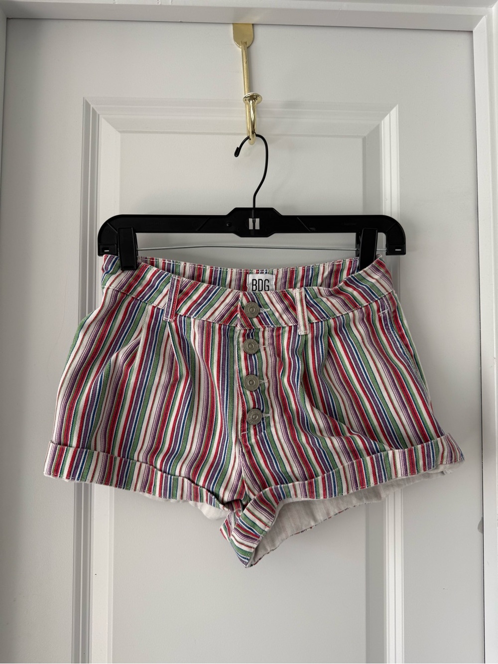 BDG Urban Outfitters Rainbow Striped High-Waisted Denim Shorts